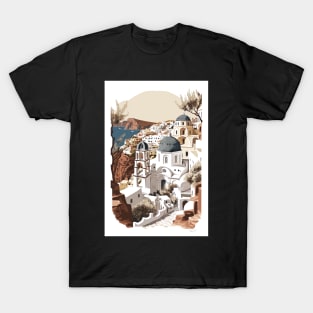 Santorini Oia Greece Landscape Illustration T-Shirt